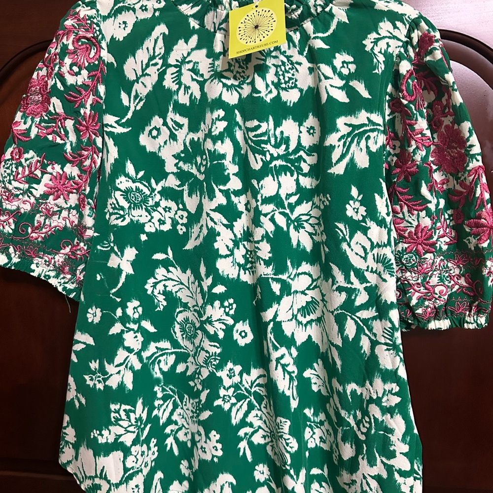 Floral Green and Pink Blouse